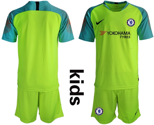 Chelsea Blank Shiny Green Goalkeeper Kid Soccer Club Jersey